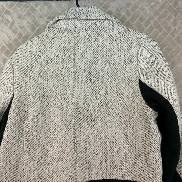 Atmosphere Womens 12 Pea Coat Black White Woolen Mid Length Faux Leather Sleeves - Picture 15 of 16